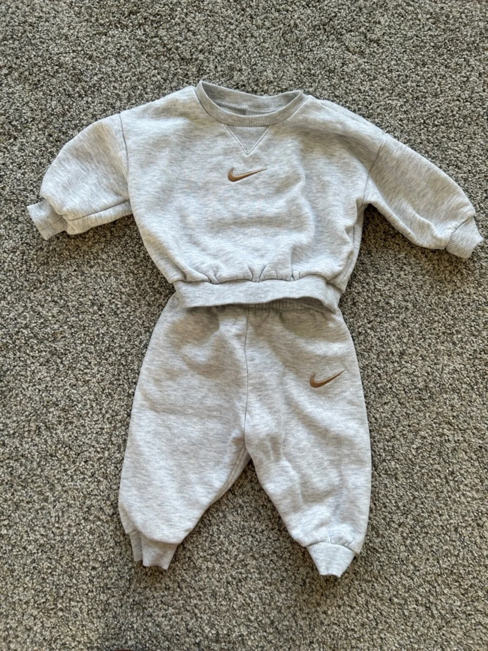 Nike Light Gray Baby Sweatshirt & Joggers Set with Gold Swoosh - Picture 1 of 4